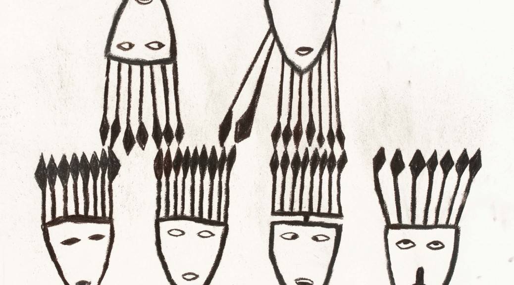 Jean-Michel Jaquet, « Masques », 2007, fusain sur papier vélin, 65 x 50 cm. Image © P. Bohrer